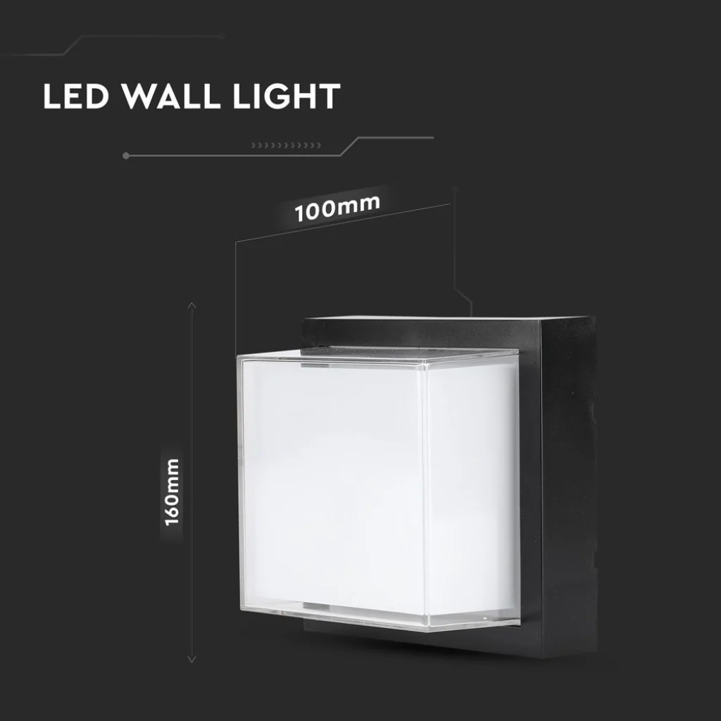 Lampada LED Muro Quadrata 12W 3000K IP65 Nera V-TAC - Image 3