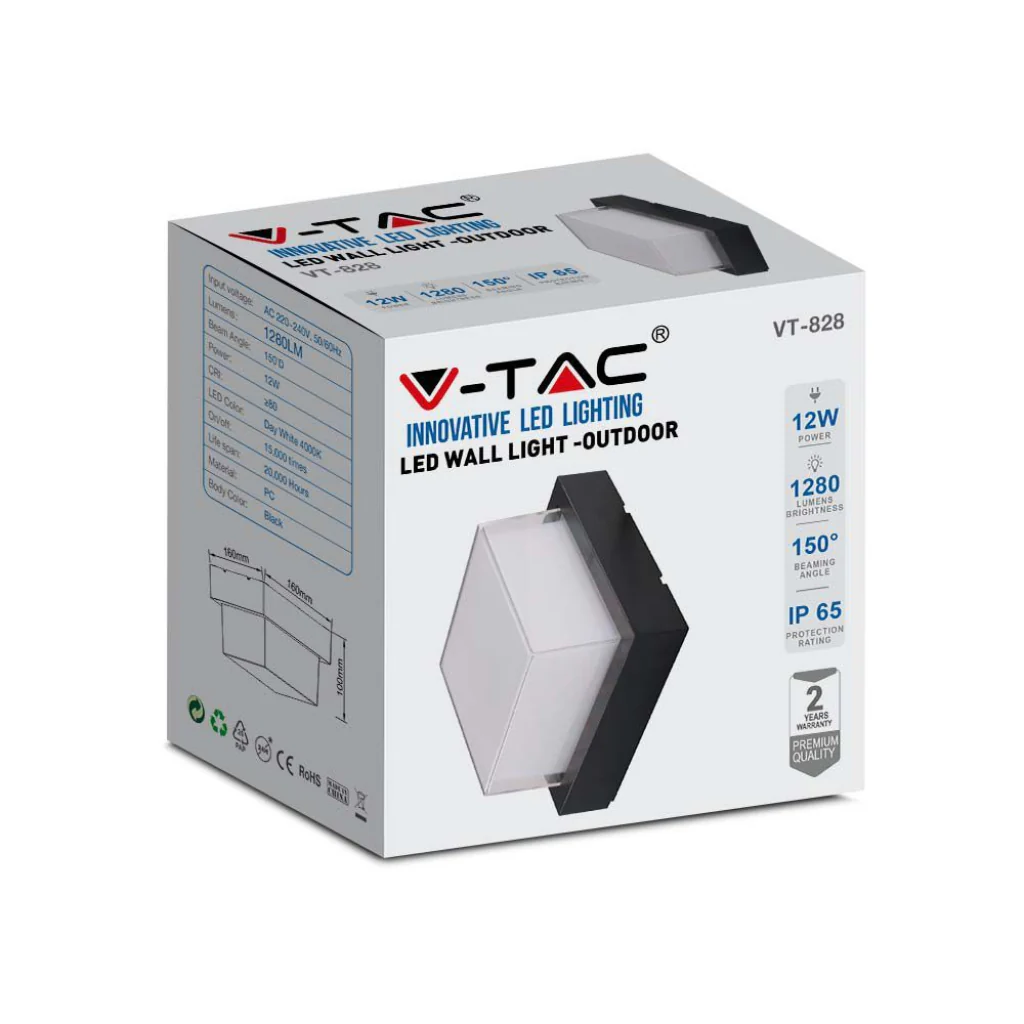 Lampada LED Muro Quadrata 12W 3000K IP65 Nera V-TAC - Image 9