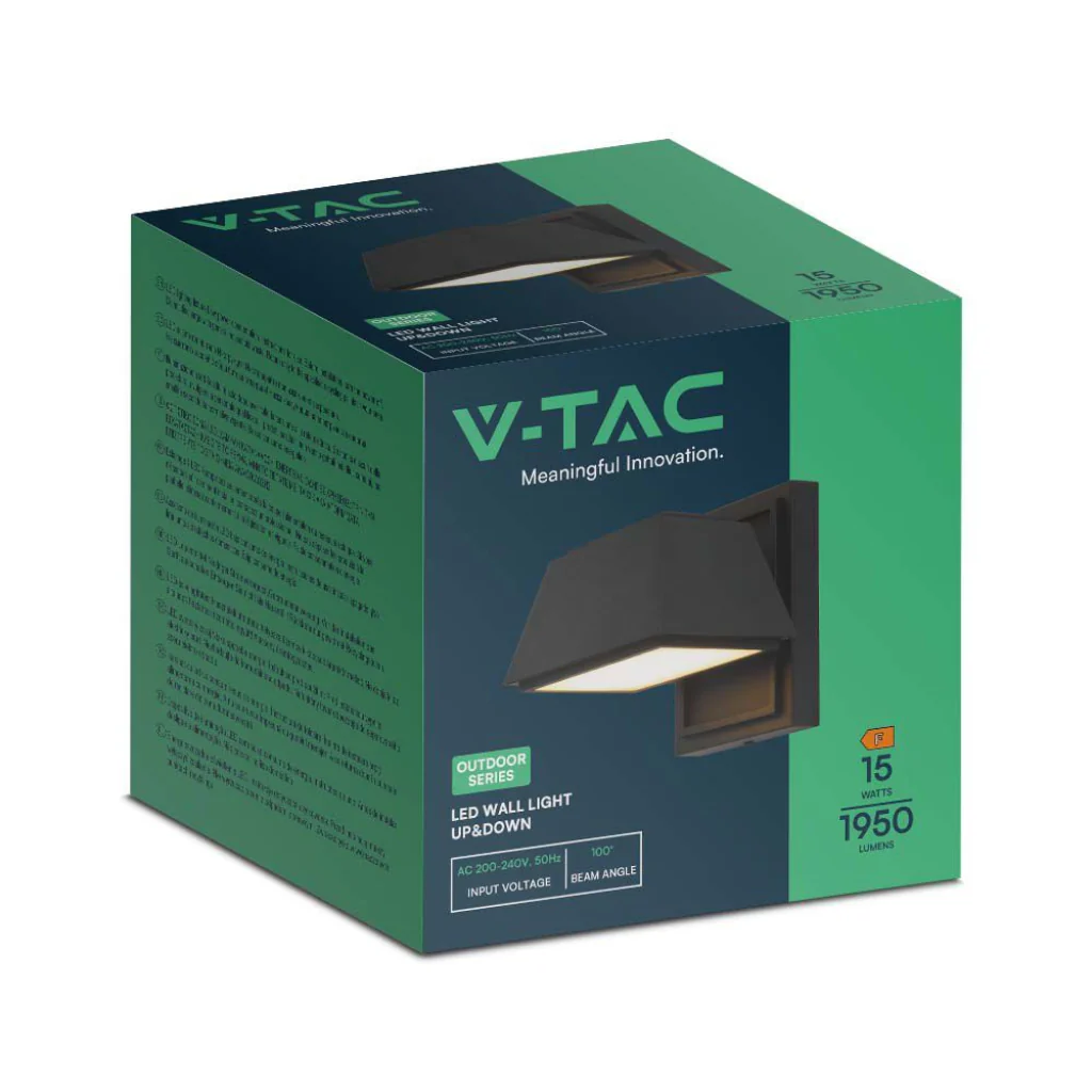 Lampada LED Muro 15W Doppio Fascio IP65 3000K Nero V-TAC - Image 8