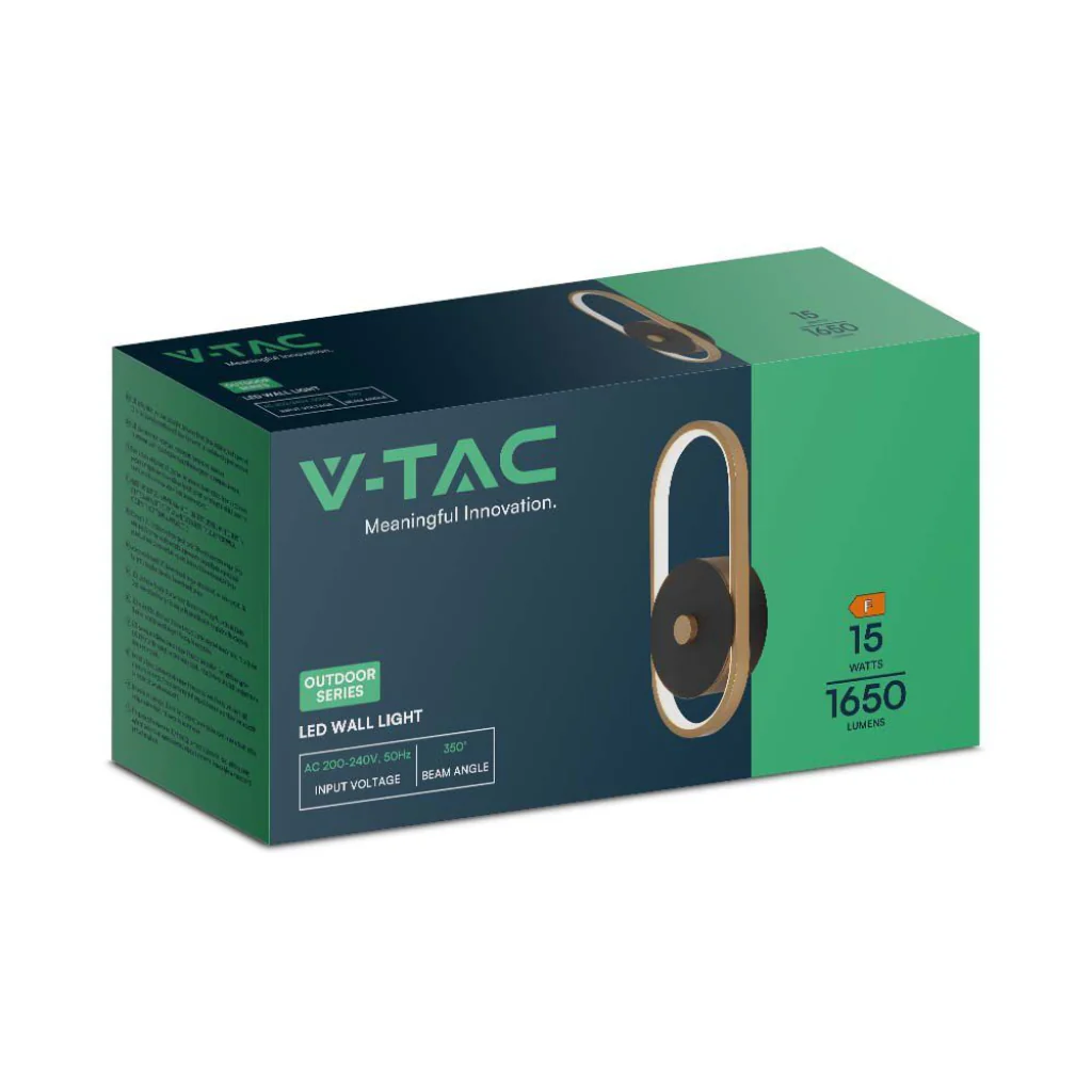 Lampada LED Muro 15W Nero/Ottone IP54 3000K V-TAC da Esterno - Image 7