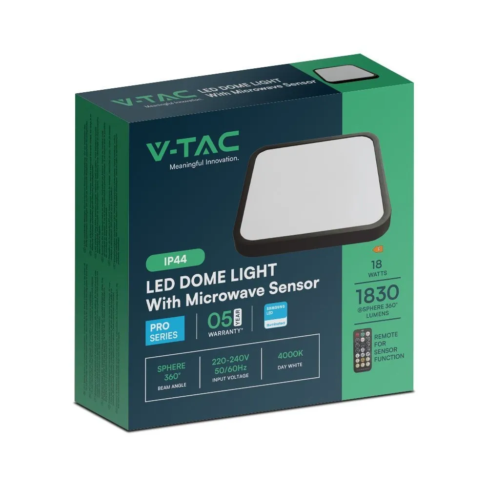 Plafoniera LED V‑TAC 18 W quadrata nera – Chip Samsung, sensore + telecomando - Image 8