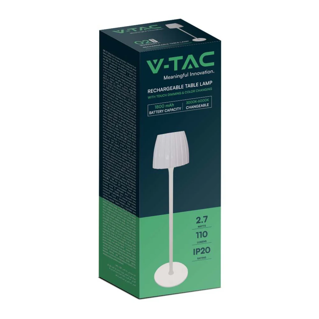 Lampada LED da Tavolo 2,7W Ricaricabile USB-C Touch Bianco - Image 9