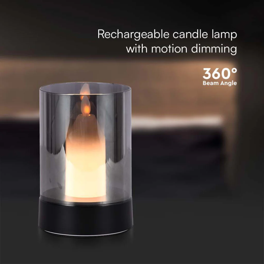 V-Tac Lampada LED da Tavolo 2W USB-C Candela Vetro Fumé 3000K - Image 2