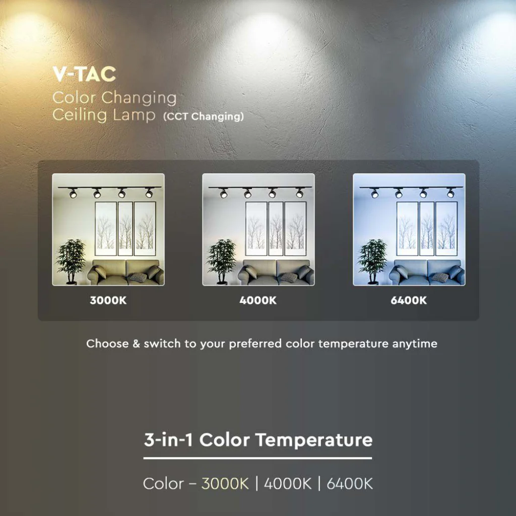 V-Tac Faretto LED Binario Trifase 30W CCT 3in1 Nero COB - Image 4