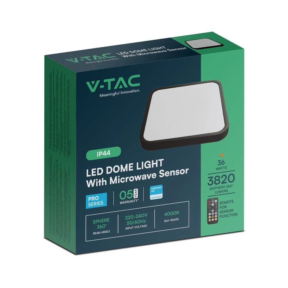 Plafoniera LED V‑TAC 36 W quadrata nera – 4000 K, sensore & telecomando - Image 10