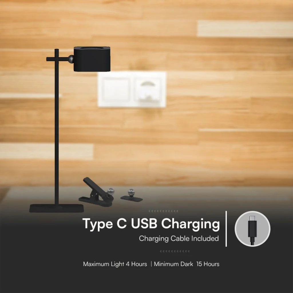 Lampada LED da Tavolo Magnetica 3W Ricaricabile USB‑C Nera - Image 3