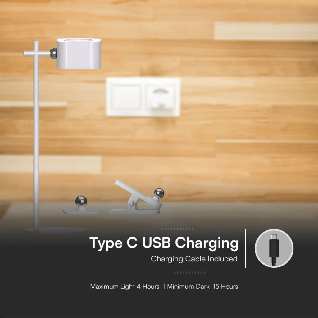 Lampada LED da Tavolo Magnetica 3W Ricaricabile USB‑C Bianca - Image 7