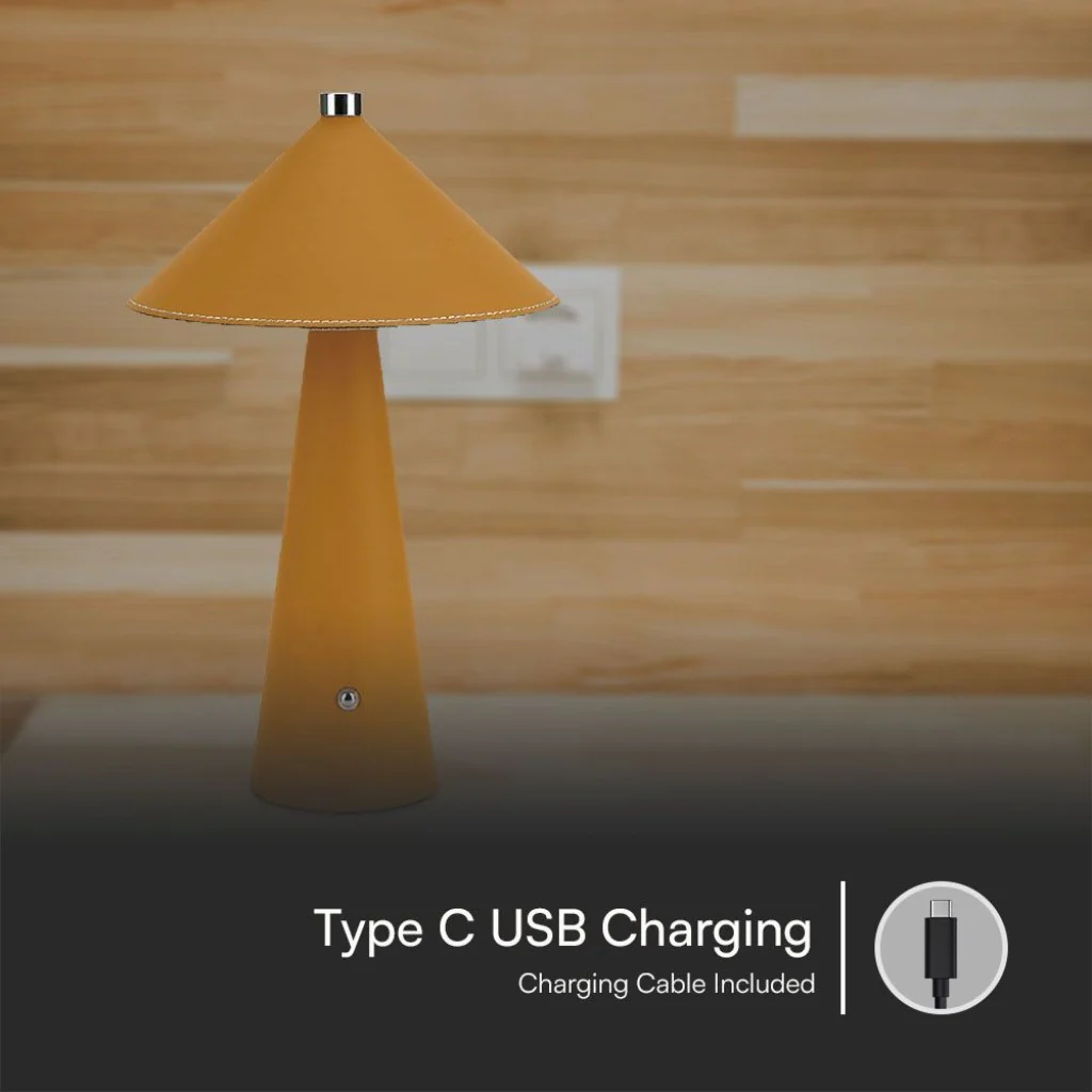 Lampada LED da Tavolo 3W Ricaricabile Touch USB‑C Gialla in Pelle - Image 3