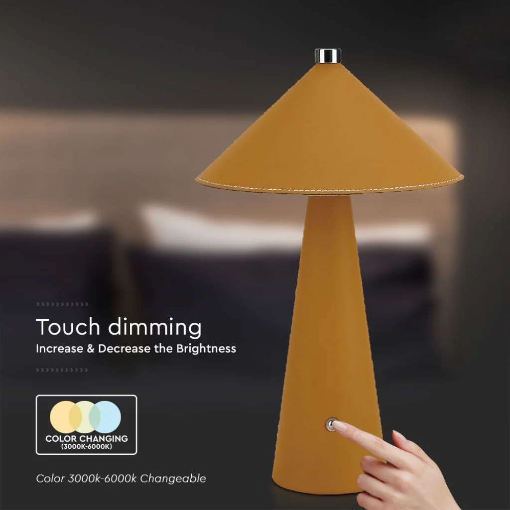 Lampada LED da Tavolo 3W Ricaricabile Touch USB‑C Gialla in Pelle - Image 5