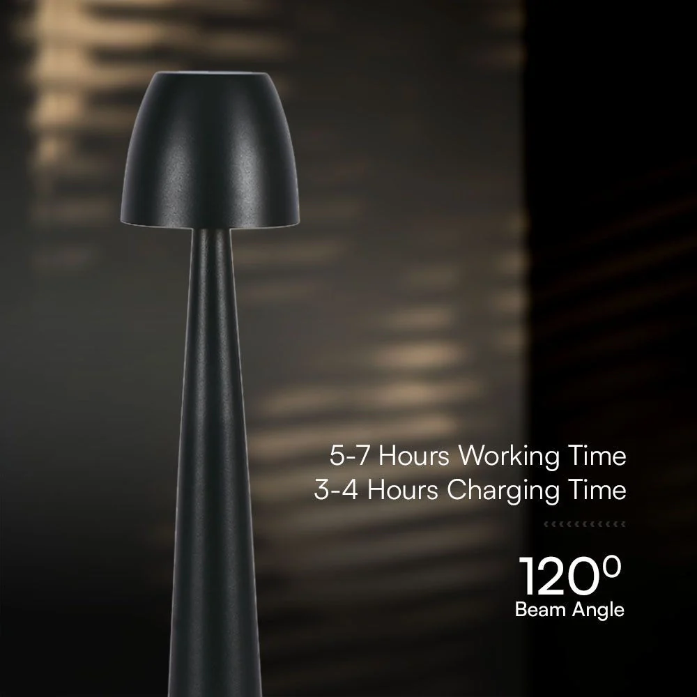 Lampada LED Tavolo 3W CCT Touch Ricaricabile USB-C Nera V-TAC - Image 3