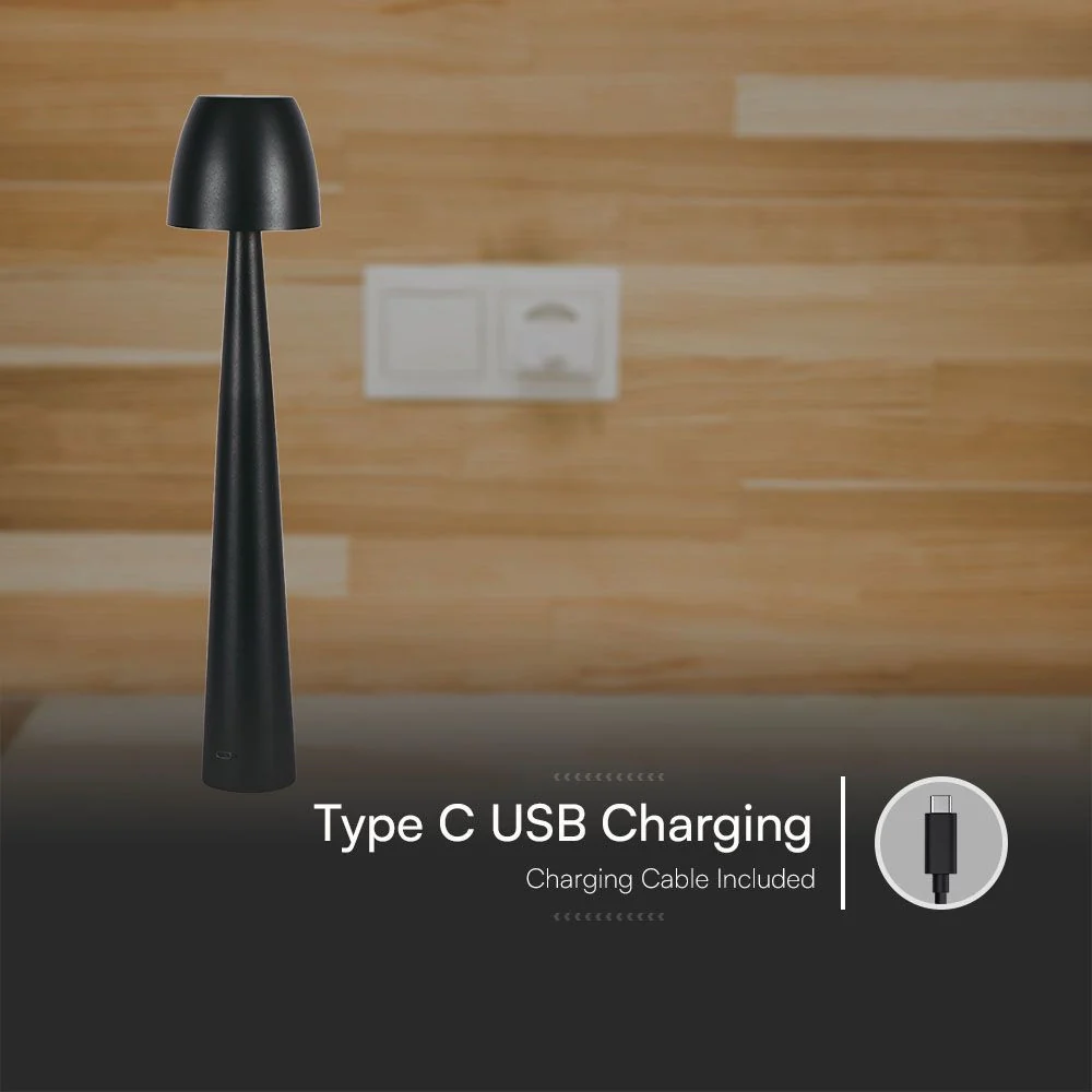 Lampada LED Tavolo 3W CCT Touch Ricaricabile USB-C Nera V-TAC - Image 5