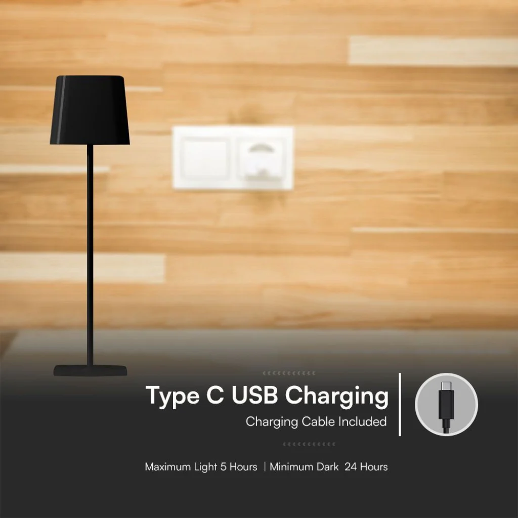 Lampada LED da Tavolo Magnetica 5W Ricaricabile USB‑C Nera IP65 - Image 10