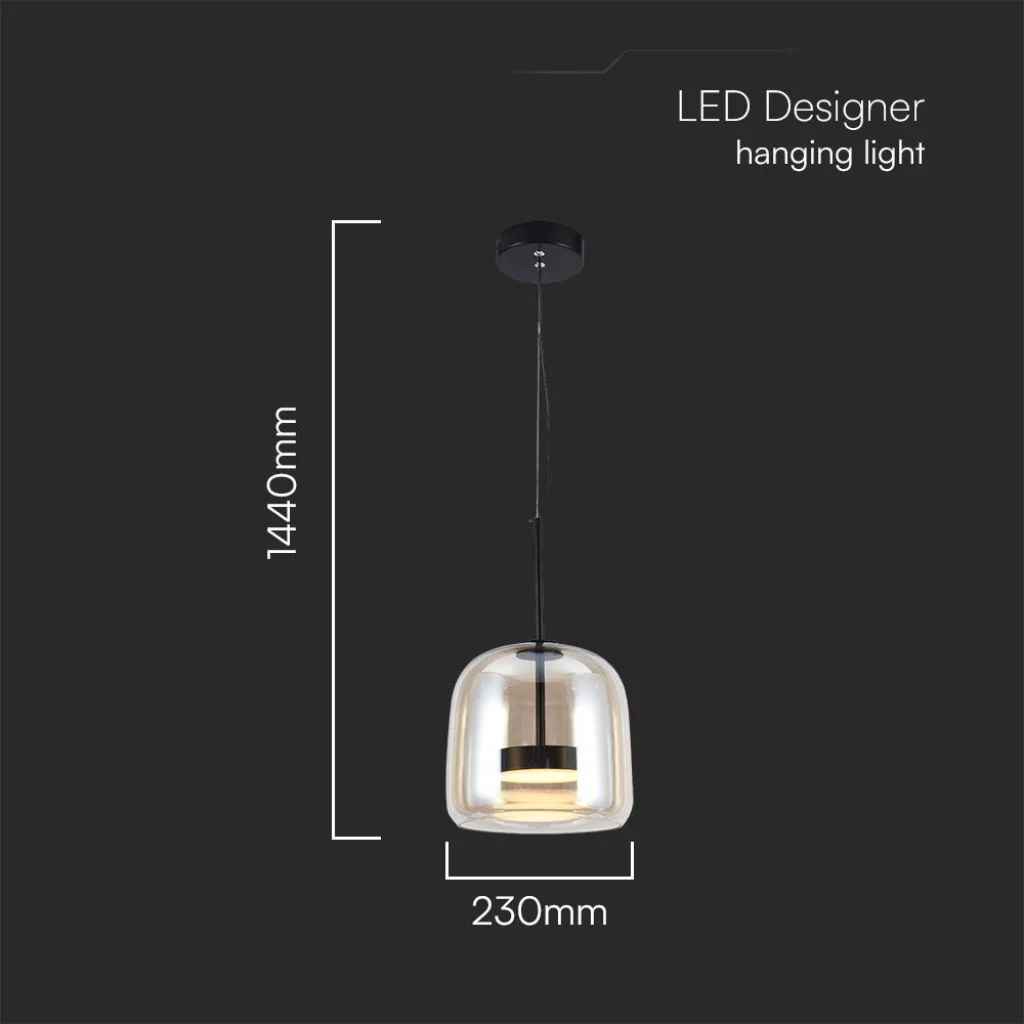 Lampada a Sospensione LED 6 W in Metallo e Vetro – Nero/ambra - Image 5