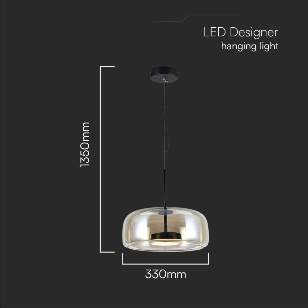 Lampada a Sospensione LED 6 W in Metallo e Vetro – Nero/ambra - Image 5