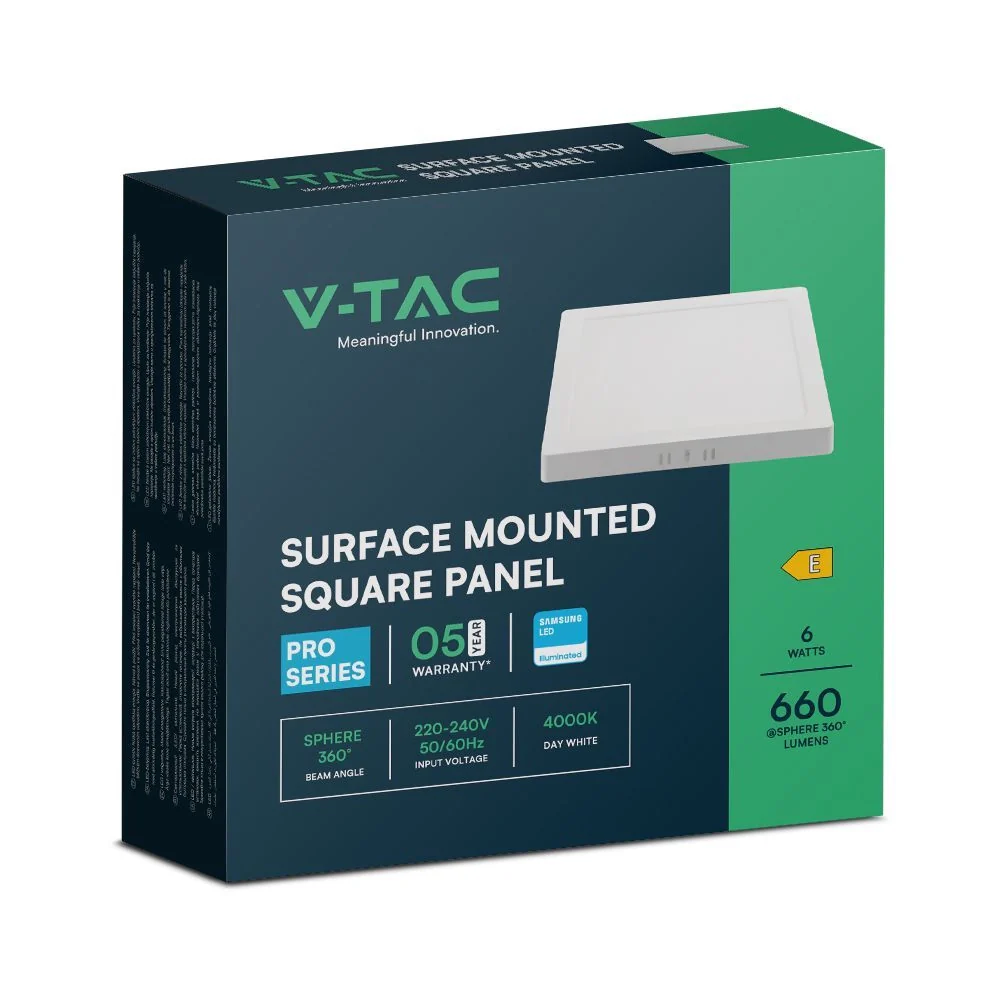 Plafoniera LED 6W Quadrata 6500K Samsung IP20 Bianca V-TAC - Image 6