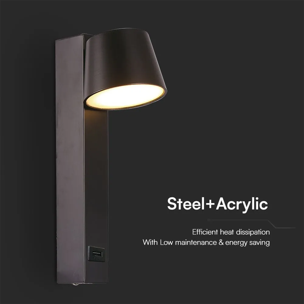 Applique LED V‑TAC 8 W USB 3000 K Regolabile – Metallo Nero - Image 3