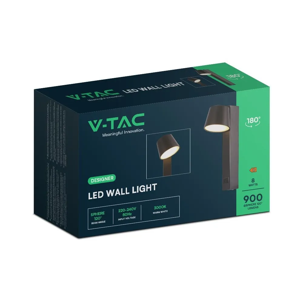 Applique LED V‑TAC 8 W USB 3000 K Regolabile – Metallo Nero - Image 6