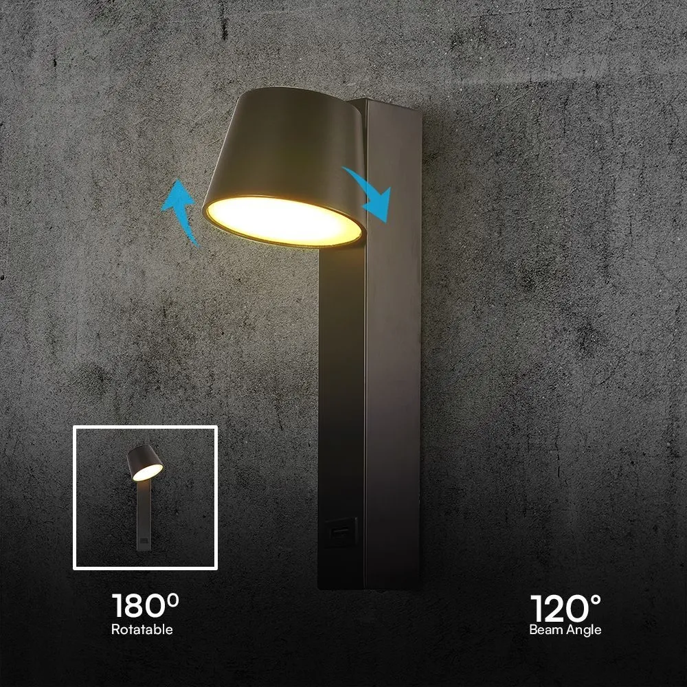 Applique LED V‑TAC 8 W USB 3000 K Regolabile – Metallo Nero - Image 8