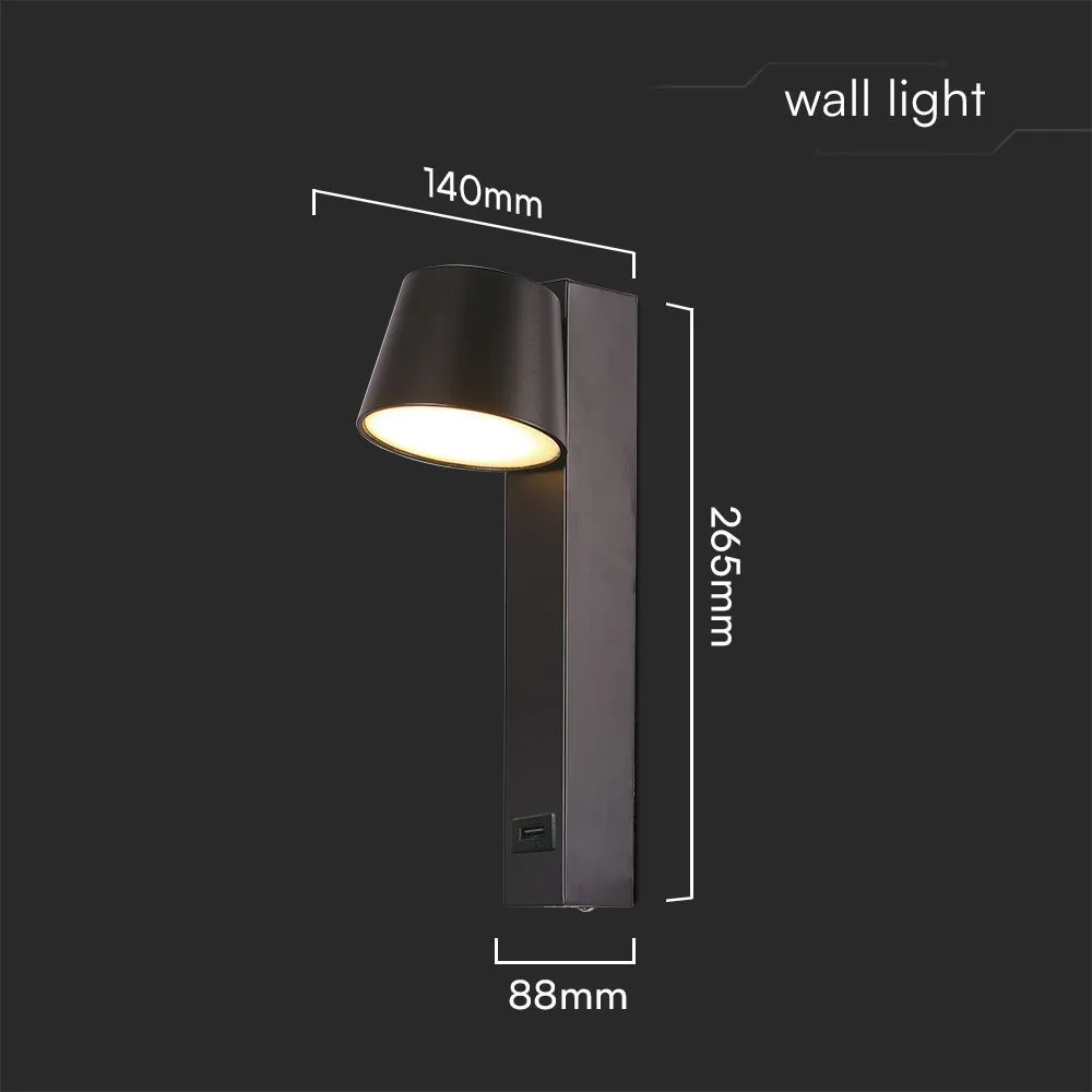 Applique LED V‑TAC 8 W USB 3000 K Regolabile – Metallo Nero - Image 9