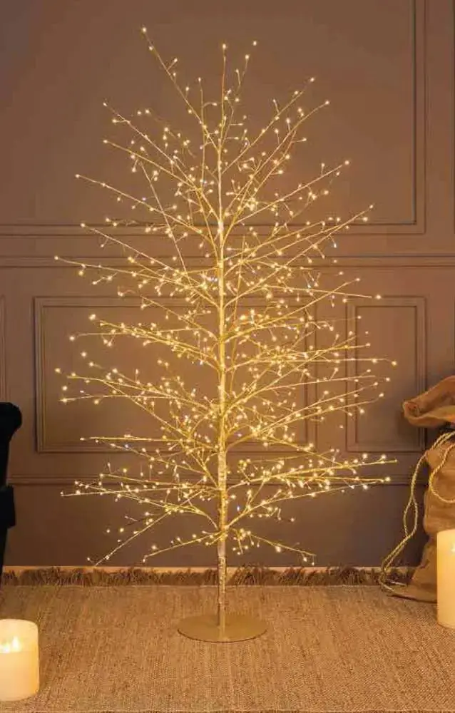 Albero Champagne Tiglio bianco decorativo con microled effetto luce bianco caldo - Image 2
