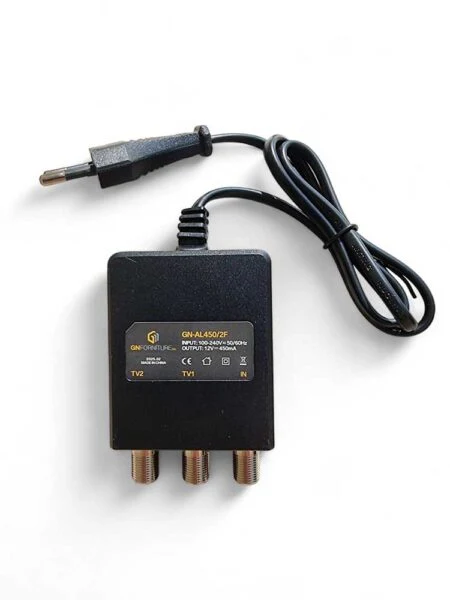 Alimentatore TV 12V 450mA con 2 Uscite Connettori F per Antenna