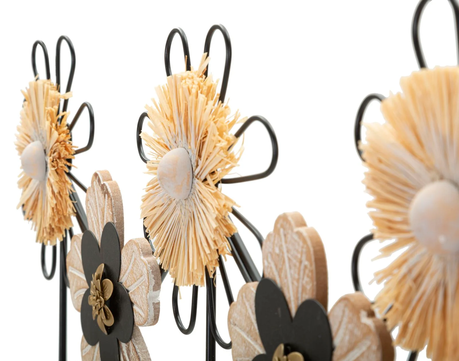 Appendiabiti da Parete in Legno e Raffia con Design Florale cm 61x5,5x30,5 - Image 4
