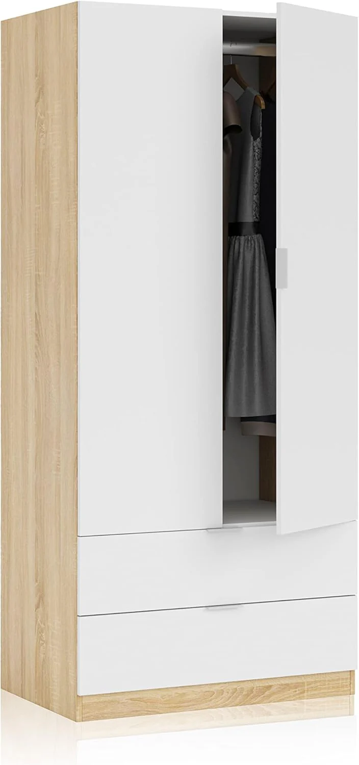 Armadio 2 ante e 2 cassetti bianco artik e rovere Canadian 81x52x180h