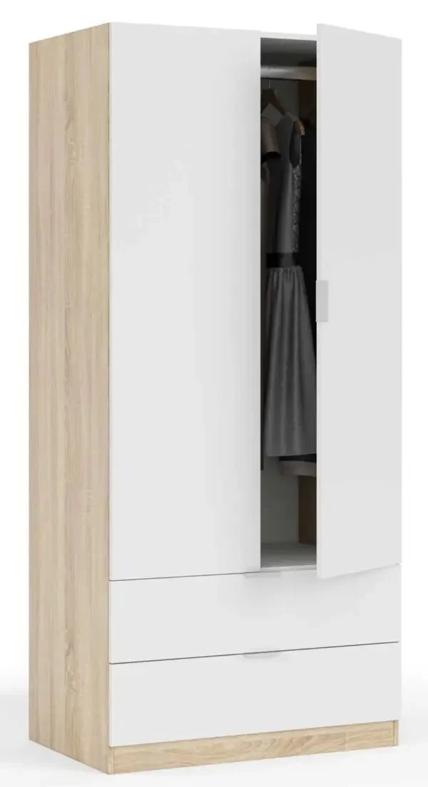 Armadio 2 ante e 2 cassetti bianco artik e rovere Canadian 81x52x180h - Image 2