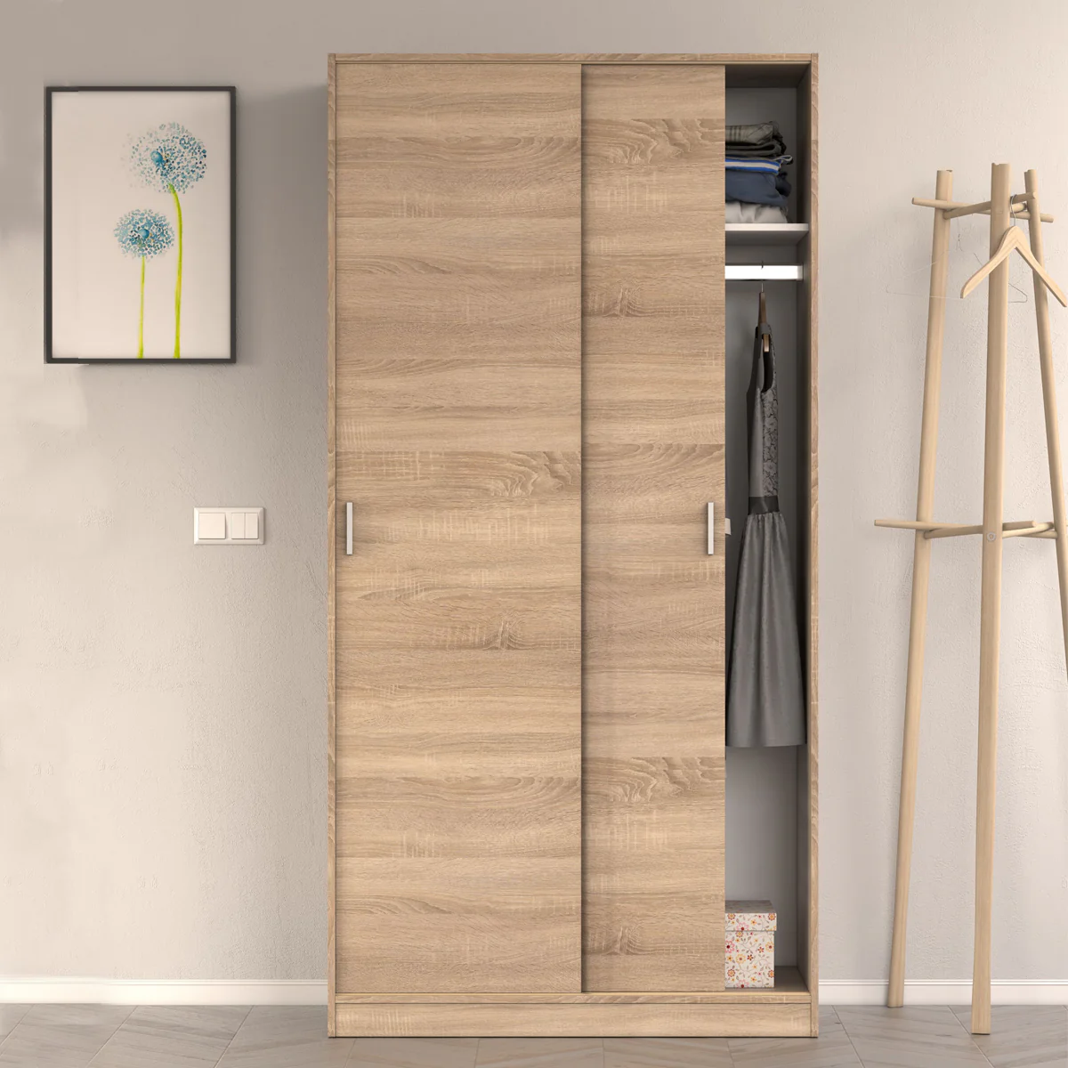 Armadio Elegante in Rovere Canadian con Ante Scorrevoli 100x50x200 H - Image 2