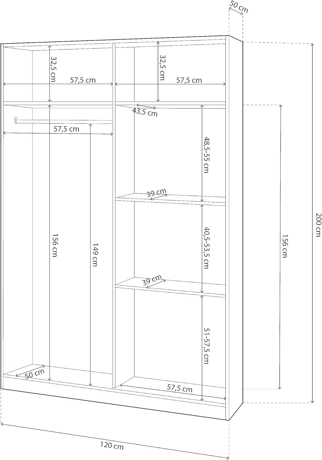 Armadio Bianco con 2 Ante Scorrevoli 120x50x200h - Image 2