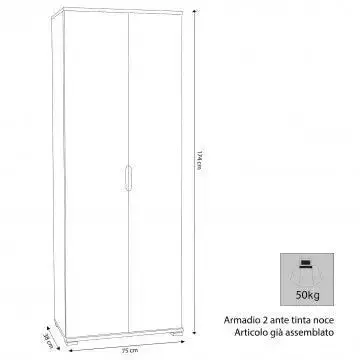 Armadio a Due Ante 180 Naturale: Spazio Organizzativo Classico, cm 75x38x174 - Image 3