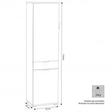 Armadio Bianco con 2 Ante e 1 Cassetto, cm 45x38x174 - Image 3