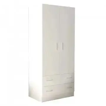 Armadio Bianco con 2 Ante e Due Cassetti POP, cm 80x52x180