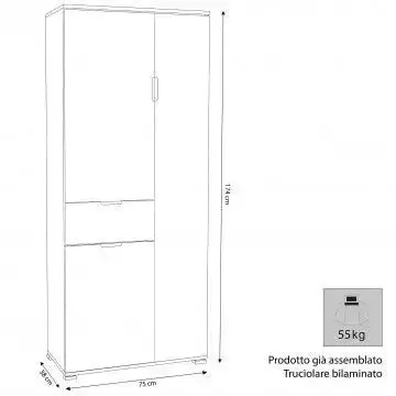 Armadio Color Naturale con 3 Ante e 1 Cassetto, cm 75x38x174 - Image 4