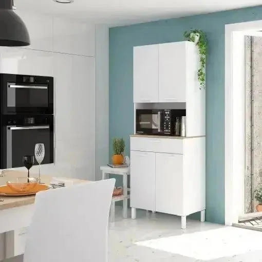 Armadio da cucina moderno in bianco e rovere con 4 ante e 1 cassetto - Image 4