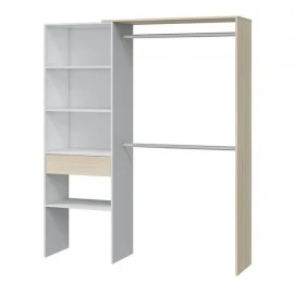 Armadio Guardaroba 158x40x187h in Rovere Chiaro e Bianco con Ripiani e Appendiabiti - Image 3