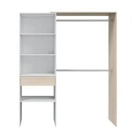 Armadio Guardaroba 158x40x187h in Rovere Chiaro e Bianco con Ripiani e Appendiabiti - Image 4
