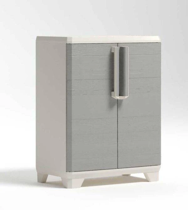 Armadio Linear Wood basso 68x39x90h in resina, ripiani 15 kg, chiusura sicura - Image 6