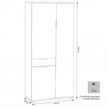 Armadio Rovere Grigio con 3 Ante e 1 Cassetto, cm 75x38x174 - Image 3