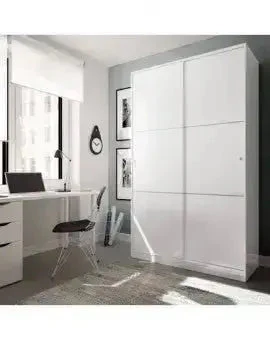 Armadio scorrevole 120x50x200h bianco lucido - 2 ante e 5 ripiani interni - Image 3