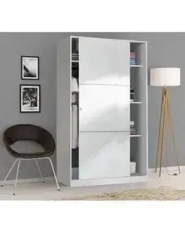 Armadio scorrevole 120x50x200h bianco lucido - 2 ante e 5 ripiani interni - Image 4