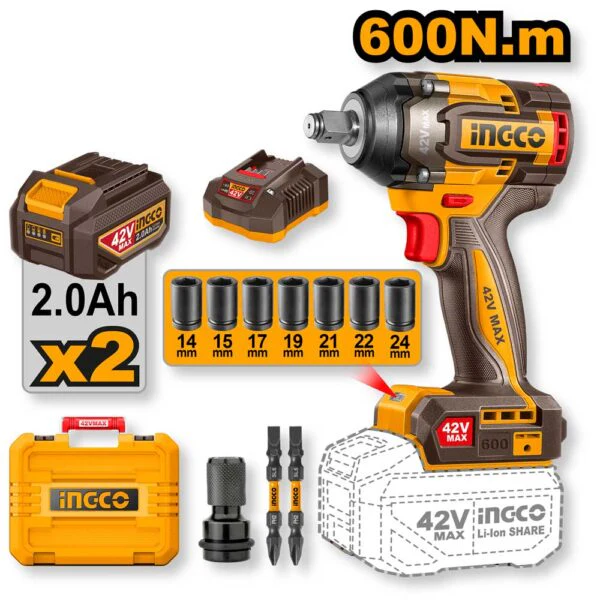 Avvitatore ad Impulsi 42V 1/2P 600Nm Brushless - 2 Batterie 2.0Ah