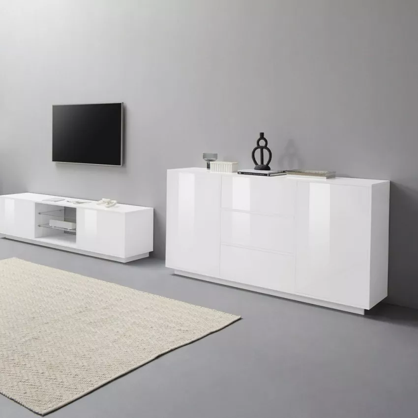 Credenza Bloom – Bianco Laccato Lucido, 180x41x86 cm, Made in Italy - Image 2