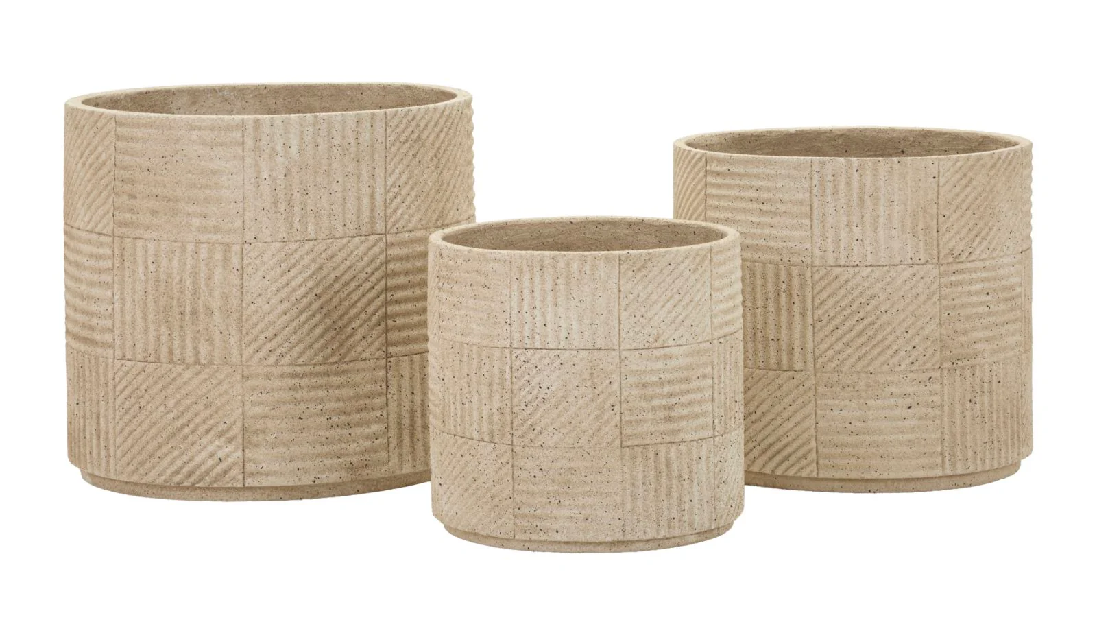 Cachepot Da Esterno Venezuela Tris Set Design Raffinato Con Superfici Incise E Colore Naturale Pietra