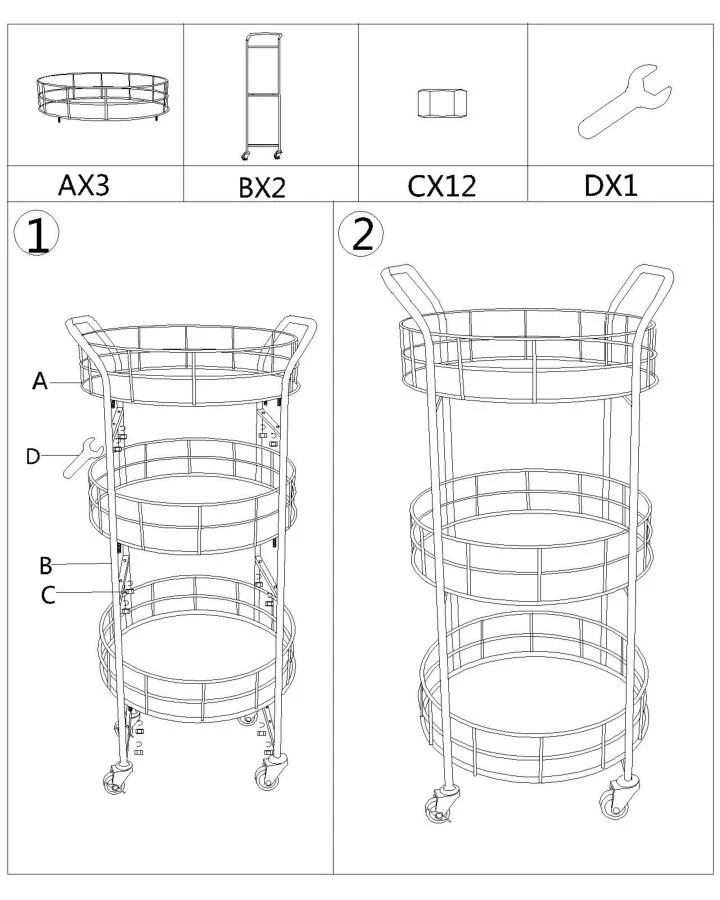 Carrello Elegante Rotondo 38 cm x 77,5 cm - Image 3