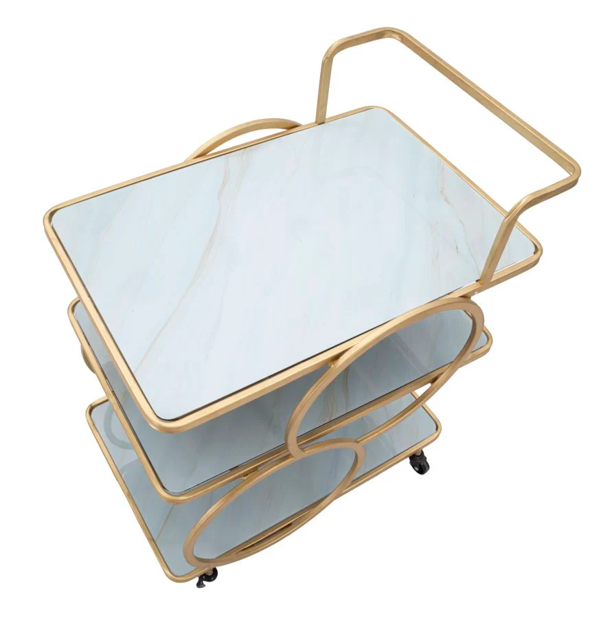 Carrello Elegante in Vetro Simil Marmo 64x46x79 cm - Image 3
