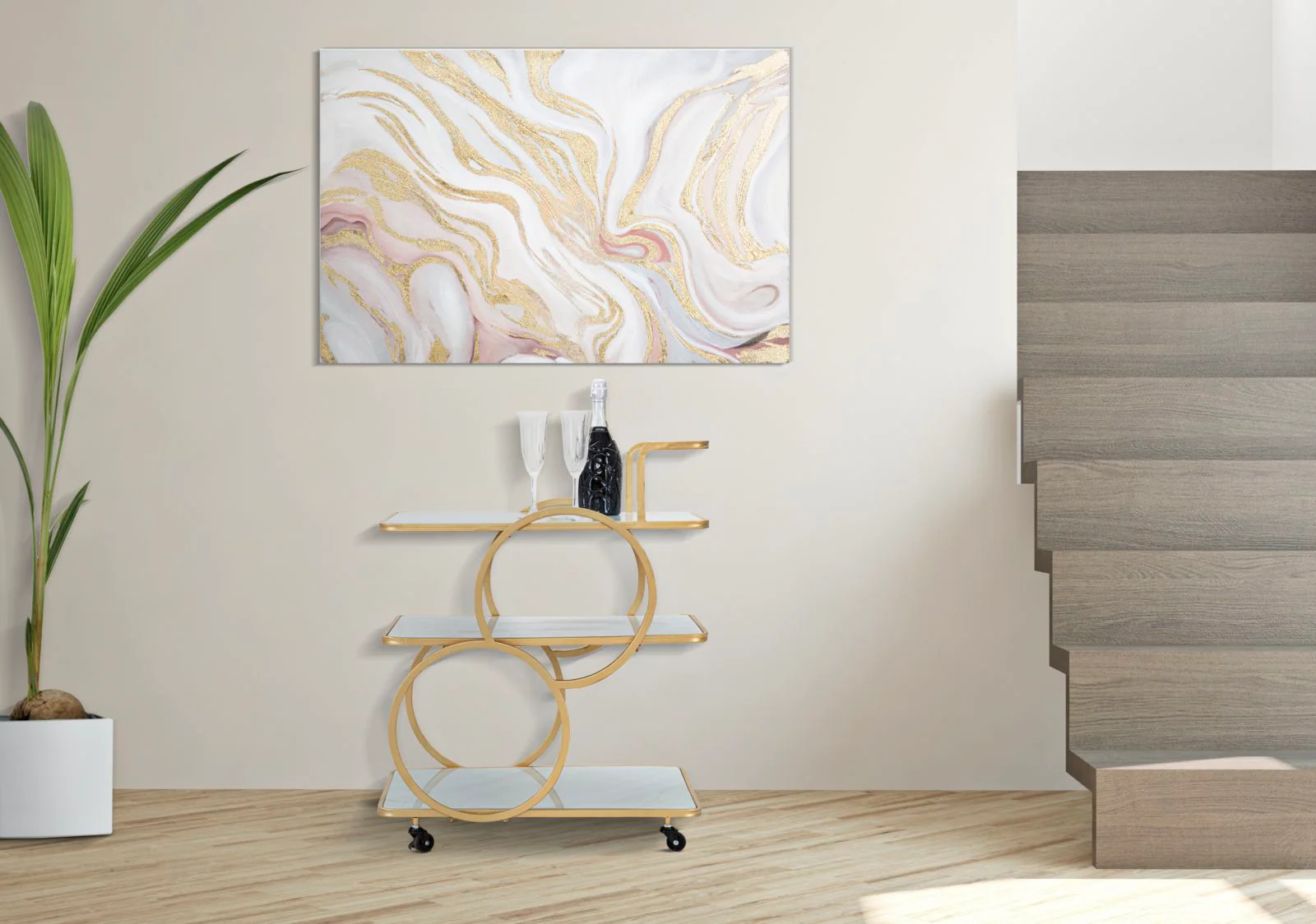Carrello Elegante in Vetro Simil Marmo 64x46x79 cm - Image 6