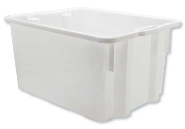 Cassa chiusa PEHD 50 litri bianca – Sovrapponibile, alimentare, 55x43x31 cm