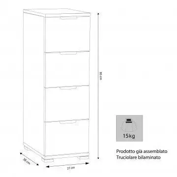 Cassettiera 4 Cassetti Naturale - Dimensioni: cm 27 x 38 x 85 h - Image 4
