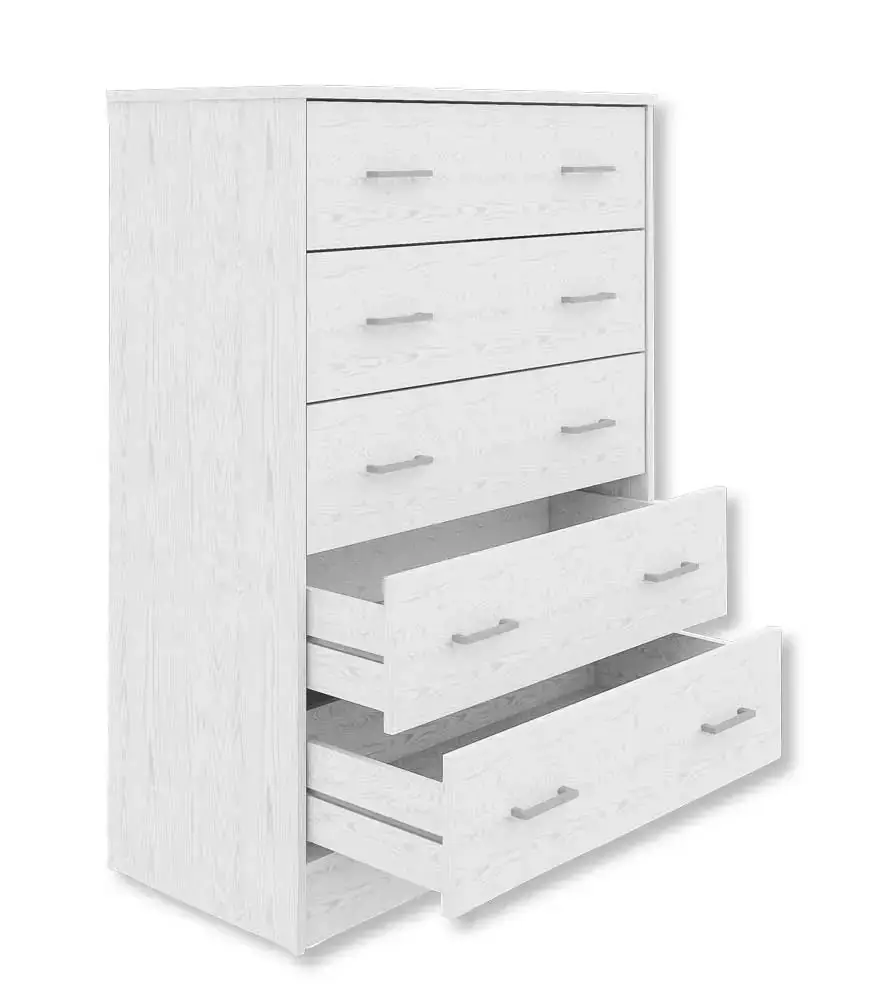 Cassettiera 5 cassetti bianco alpes 79x40x114 cm in legno resistente